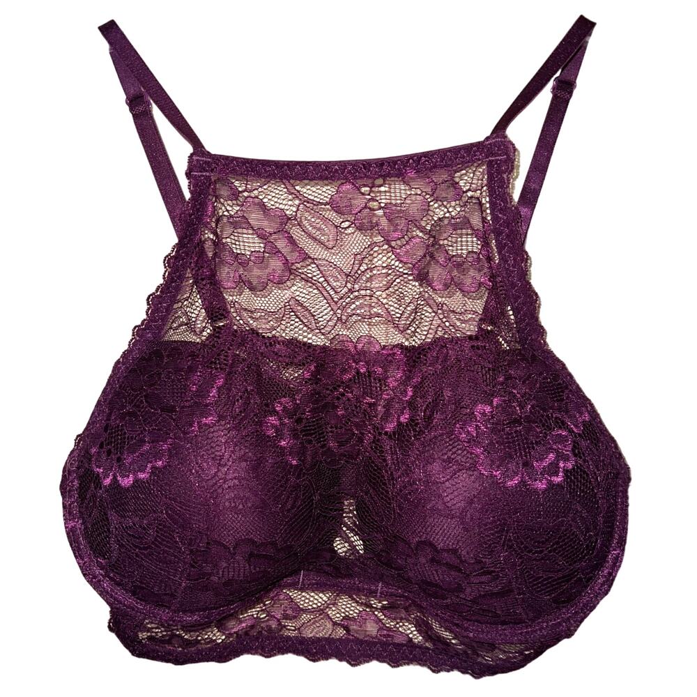 34C Marilyn Monroe Intimates Bralette Push Up Padded Bra Longline Purple Top